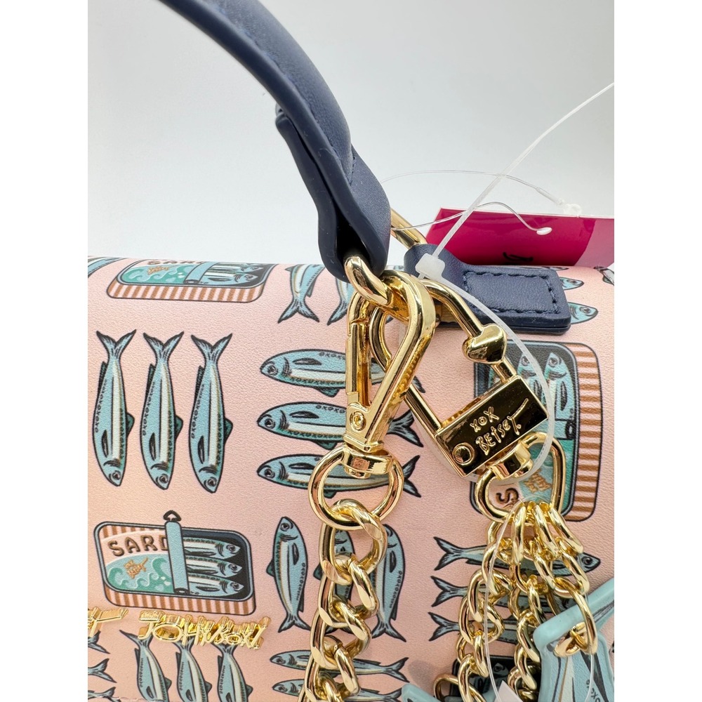 Betsey Johnson Sardine Navy Pink Leather Crossbody Top Handle Purse - Picture 10 of 14